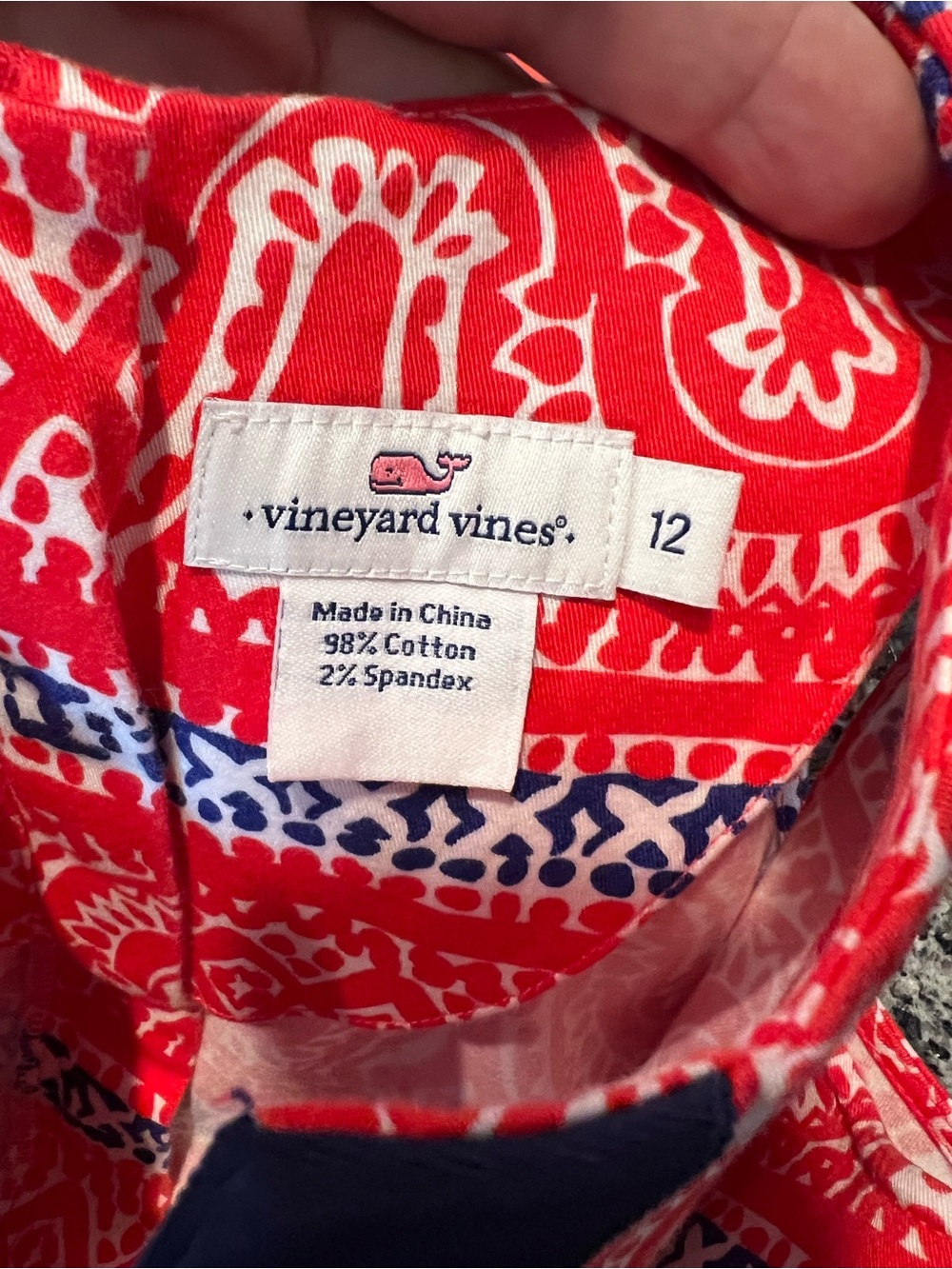 Vineyard Vines Red & Navy Sleeveless Patterned Shift Dress. Size 12 - Picture 5 of 9